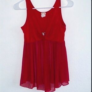 RED TANK TOP V NECK SHEER BOTTOM SIZE MEDIUM